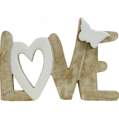 Floristik24 Stalo puošmena &quot;Love&quot;, medinė puošmena su širdele ir drugeliu naturali, balta L24cm A17.5cm