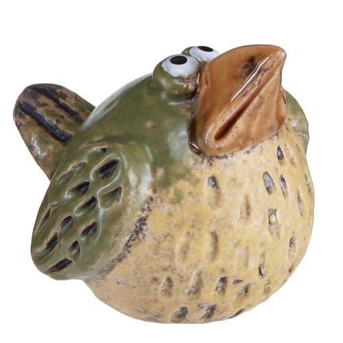 Floristik24 Linksmas paukštelis keramikos puošmena spyruoklinė žalia 9×7,5×6,5cm 3 vnt