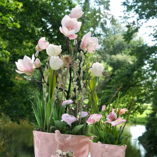 Floristik24 Magnolijos šakelė Rožinės dirbtinės magnolijos šilko gėlės