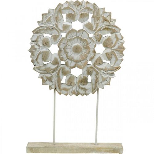 Floristik24 Gėlių mandala, medinė dekoracija į vietą, vasaros dekoracija, stalo puošmena shabby chic natural, balta H54.5cm Ø34cm