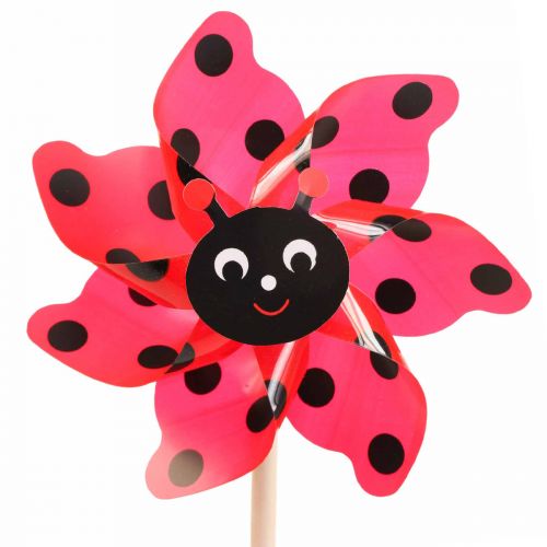 Floristik24 Ladybug pinwheel sodo puošmena vėjo malūnas raudonas Ø16,5cm
