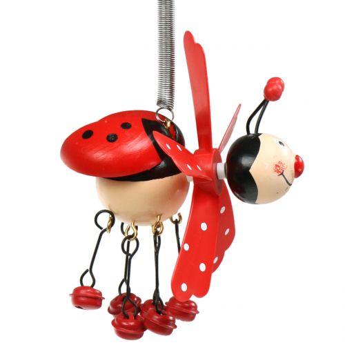 Floristik24 Vėjo varpelis ladybug medinis raudonas 12cm
