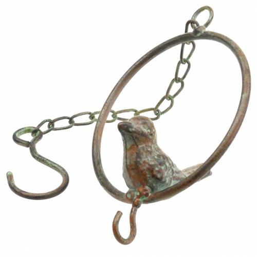 daiktų Paukštis žiede kaip maisto kabykla rudai žalias metalinis Ø9,8cm L32,5cm