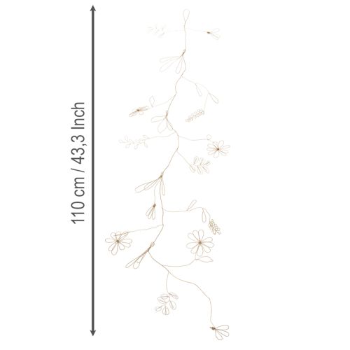 daiktų Metalinė gėlių dekoracijos girlianda, viela gėlių vainikui, vasarinė dekoracija, sienų dekoracija, auksinė, 110 cm