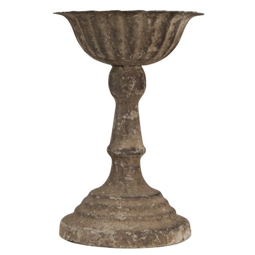 daiktų Metalinis dekoratyvinis dubuo ant kojos taurė senovinė pilka ruda Ø12cm H18cm