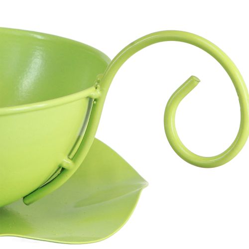 daiktų Metalinis dekoratyvinis puodelis obuolių žalias su lėkšte H8cm Ø11,5cm 2vnt