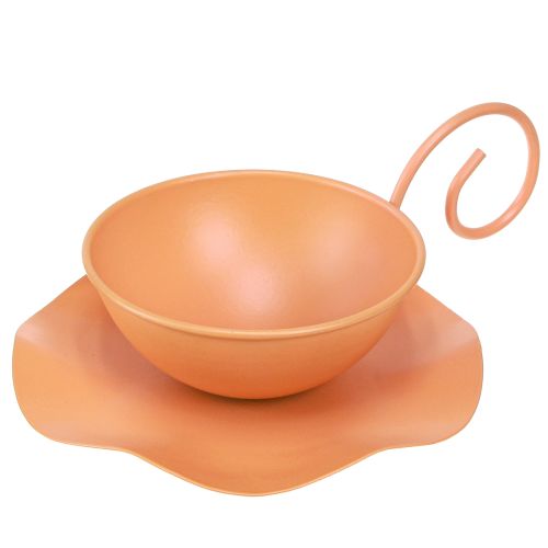 daiktų Metalinis dekoratyvinis puodelis oranžinis Ø11,5cm H6cm su lėkšte 2 vnt