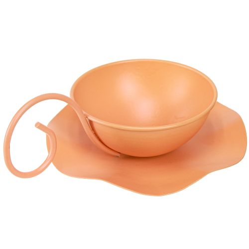 daiktų Metalinis dekoratyvinis puodelis oranžinis Ø11,5cm H6cm su lėkšte 2 vnt