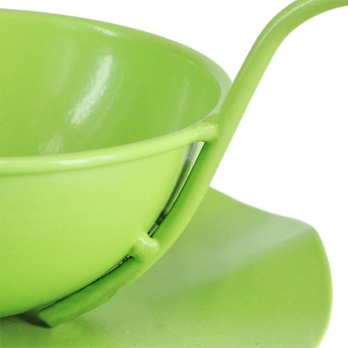 daiktų Metalinis dekoratyvinis puodelis su lėkšte šviesiai žalias H8cm Ø11,5cm 2vnt