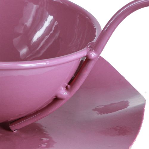daiktų Metalinis dekoratyvinis puodelis su lėkšte rožinė H8cm Ø11,5cm 2vnt