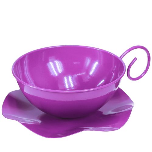 daiktų Metalinis dekoratyvinis puodelis Ø16cm H9cm arbatos puodelis su lėkšte Violetinė 2vnt