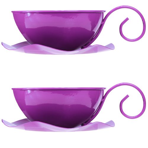 daiktų Metalinis dekoratyvinis puodelis Ø16cm H9cm arbatos puodelis su lėkšte Violetinė 2vnt