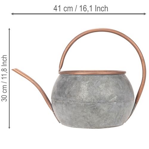 Metalinis dekoratyvinis laistytuvas, vintažinio kaimiško stiliaus, sodo puošmena, sodinimui, sidabro vario spalvos, ilgis 41 cm, Ø 26 cm, aukštis 30 cm | Floristik24.lt