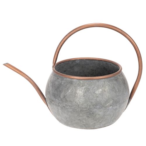 Metalinis dekoratyvinis laistytuvas, vintažinio kaimiško stiliaus, sodo puošmena, sodinimui, sidabro vario spalvos, ilgis 41 cm, Ø 26 cm, aukštis 30 cm | Floristik24.lt