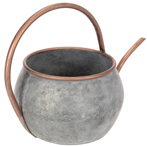 Metalinis dekoratyvinis laistytuvas, vintažinio kaimiško stiliaus, sodo puošmena, sodinimui, sidabro vario spalvos, ilgis 41 cm, Ø 26 cm, aukštis 30 cm | Floristik24.lt