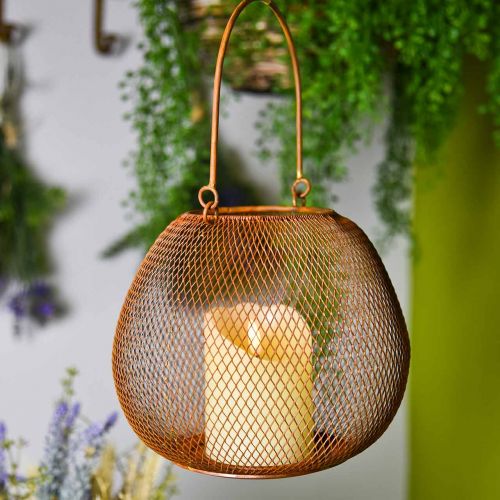 Floristik24 Metalinis žibintas su tinkleliu rūdžių žvakių laikikliu Ø20cm H17cm