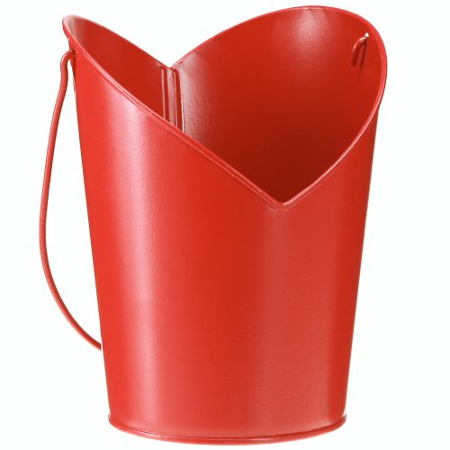 Metalinė vazono širdies puošmena su rankena raudona Ø12cm H15/9cm