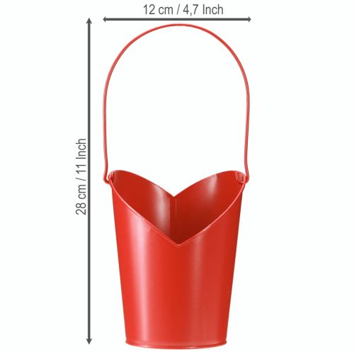 daiktų Metalinė vazono širdies puošmena su rankena raudona Ø12cm H15/9cm