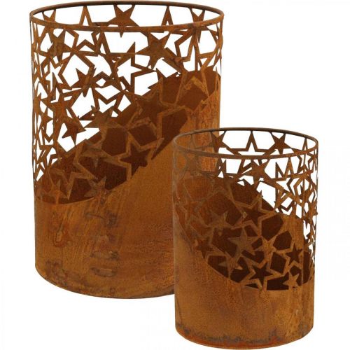 Floristik24 Metalinių žibintų patina dekoravimo žvaigždutės Ø15cm/20cm rinkinys iš 2 vnt