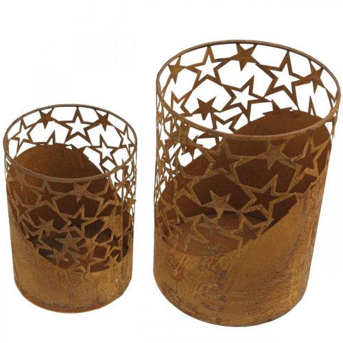 Floristik24 Metalinių žibintų patina dekoravimo žvaigždutės Ø15cm/20cm rinkinys iš 2 vnt