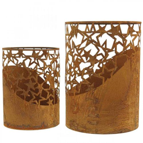 Floristik24 Metalinių žibintų patina dekoravimo žvaigždutės Ø15cm/20cm rinkinys iš 2 vnt