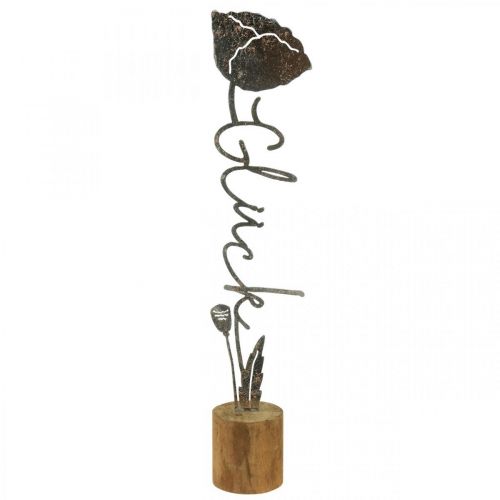 Metalinis deko gėlių medinis stovas su užrašu &quot;Laimė&quot; H40cm