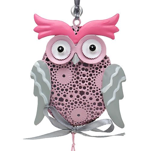 Floristik24 Metalinė kabykla pelėda pilka, balta, rožinė 10cm 3vnt