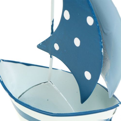Floristik24 Dekoratyvinis burlaivis iš metalo mėlynos spalvos, baltas 9,5cm x 13cm 2vnt