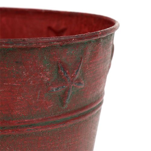 Metalinis kibiras raudonas su žvaigždutėmis Ø15cm H13cm | Floristik24.lt