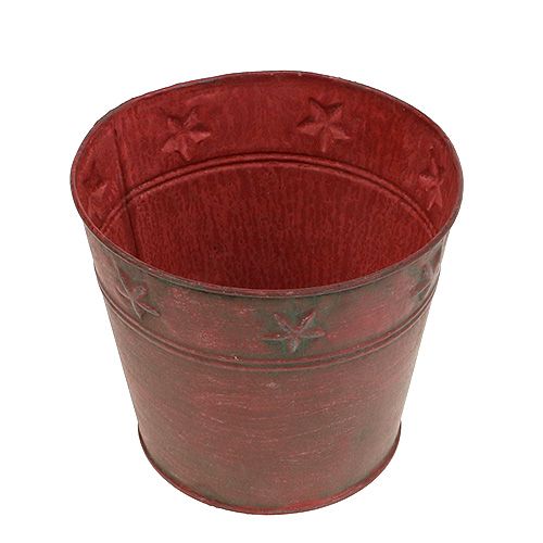 Metalinis kibiras raudonas su žvaigždutėmis Ø15cm H13cm | Floristik24.lt