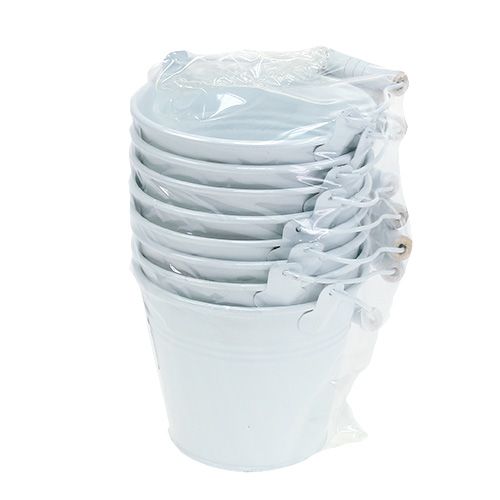 Floristik24 Metalinis kibiras baltas Ø12cm H10cm 8 vnt