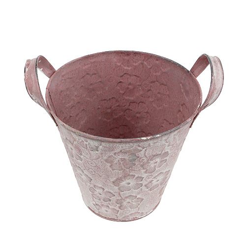 Floristik24 Metalinis kibiras su rožinėmis gėlėmis Ø15,5cm H15cm
