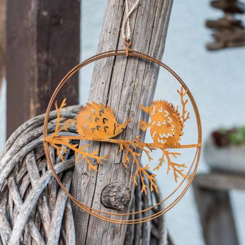daiktų Metalinis pakabukas, ežiukas ant šakos, rudens puošmena, dekoratyvinis žiedas patina Ø15,5cm 3 vnt.