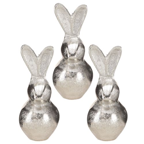 daiktų Dekoratyvinis Bunny Silver – Moderni Velykinė figūrėlė iš metalo stilingai pavasario puošybai 11cm 3 vnt