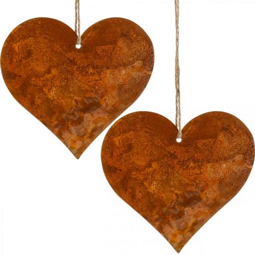 Floristik24 Dekoratyvinės metalinės širdelės, rudens dekoracijos, dekoratyviniai pakabukai, patina 14×15cm 6vnt