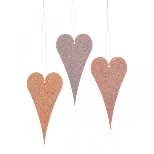 Floristik24 Pakabinamos dekoratyvinės langų metalinės širdelės, dekoratyvinės širdelės pakabinimui Oranžinė/violetinė H10cm 6vnt.