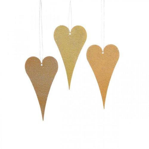 daiktų Pakabinamos dekoratyvinės langų metalinės širdelės, dekoratyvinės širdelės pakabinimui smėlio/geltonos/oranžinės spalvos H15cm 6vnt.