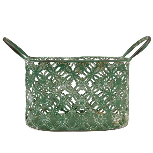 Floristik24 Metalinis ovalus krepšelis su rankena 25cm x 16,5cm H21cm Žalias