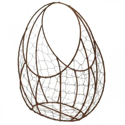 Vielinis krepšelis Metalinis sėjamosios spyruoklinis papuošimas Velykų krepšelis Ruda Patina H34cm L30cm