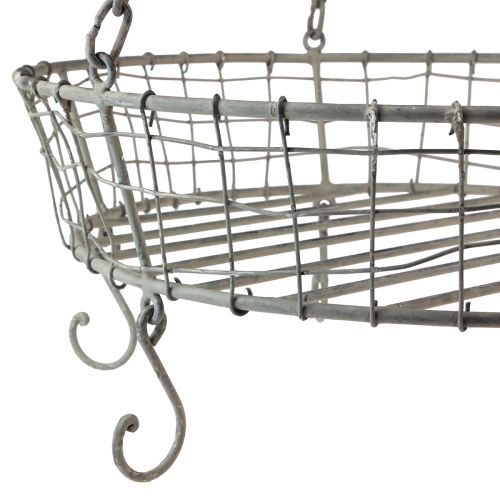 Floristik24 Metalinis krepšys kabinimui su kabliukais pilkos spalvos vintage Ø39,5cm