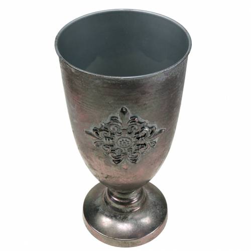 Floristik24 Dekoratyvinė metalinė taurė su ornamentu sidabro pilka Ø16.5cm H31cm