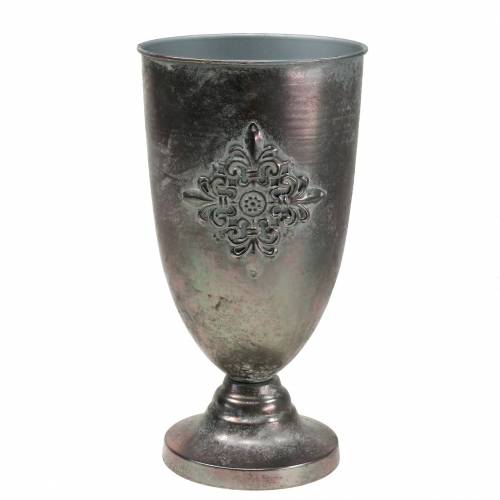 Dekoratyvinė metalinė taurė su ornamentu sidabro pilka Ø16.5cm H31cm