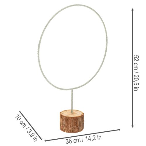 Dekoratyvinis apvalus žiedas ant medinio pagrindo, metalinis, džiovintoms gėlėms, 52 cm | Floristik24.lt