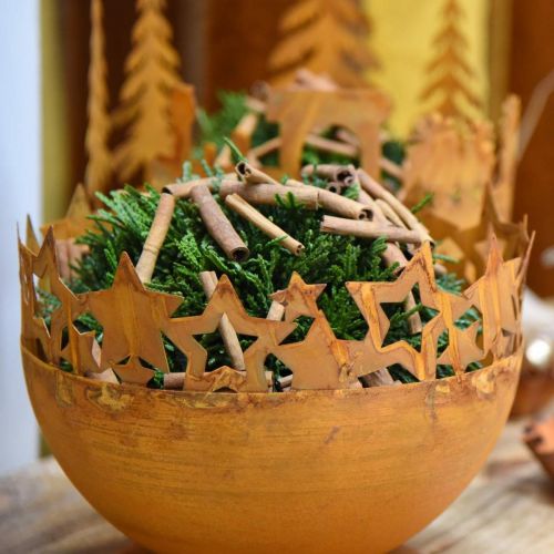 Floristik24 Metalinis dubuo su žvaigždėmis, kalėdinė puošmena, dekoratyvinis indas patina Ø25cm H20,5cm
