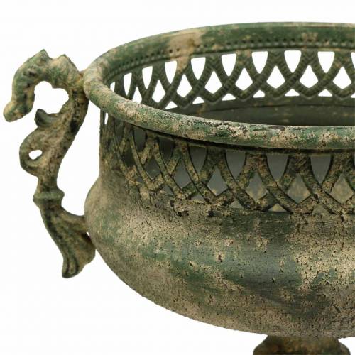 Floristik24 Dekoratyvinis puodelis, senovinės išvaizdos, metalinis, samanų žalias, Ø19cm, H35,5cm