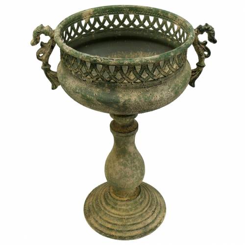 Floristik24 Dekoratyvinis puodelis, senovinės išvaizdos, metalinis, samanų žalias, Ø19cm, H35,5cm