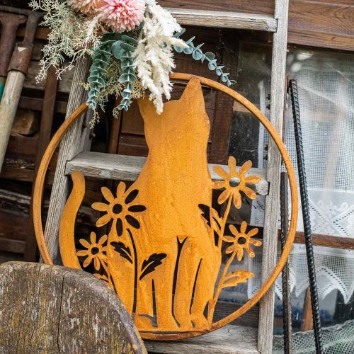 Floristik24 Metalinis ženklas patina katė su gėlėmis Ø38cm