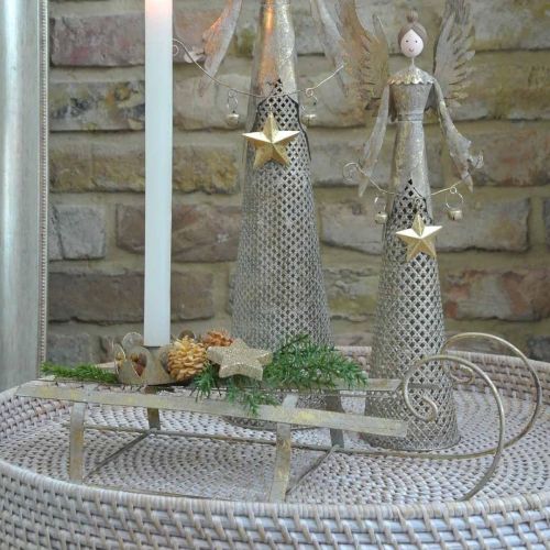 Floristik24 Rogutes Kalėdoms, žiemos puošmena, dekoratyvinės rogės auksinės, antikvarinės išvaizdos L41cm A11cm