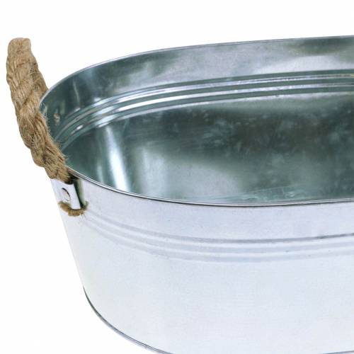 Floristik24 Sodinamosios cinko kubilas su džiuto rankenomis sidabrinis 34,5cm H11,5cm