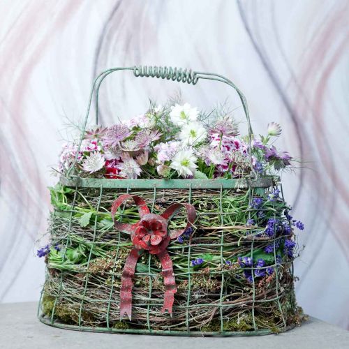 Floristik24 Metalinis krepšys, vielinis krepšelis, sėjamoji, rankenos krepšys L34cm H33cm